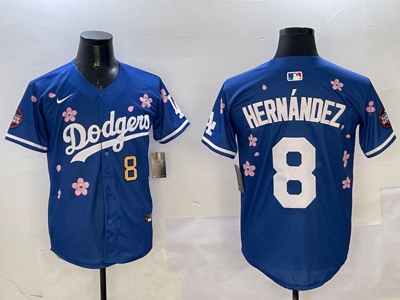 Men Los Angeles Dodgers 8 Hernandez Blue Sakura Edition 2025 Nike MLB Jersey style 7